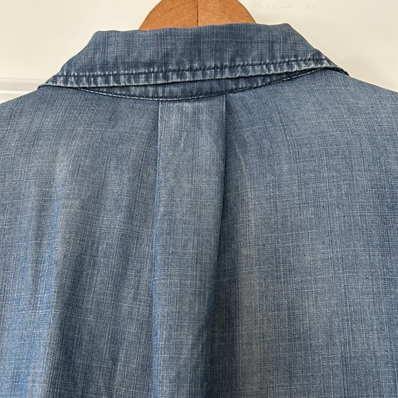 Joh Indigo Blue Tencel Tunic Top w Frayed Hi Lo Hems, Pockets, Hidden Roll Tabs - Picture 7 of 11